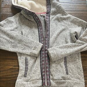 Sherpa Hooded Jacket with Patterned Trim